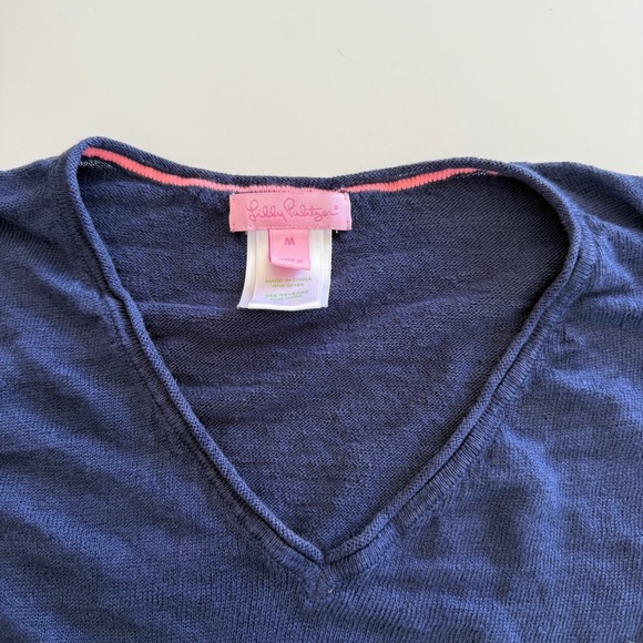 Lilly Pulitzer- 100% Linen V Neck Sweater-Spring-Nautical-Pull over-Women’s M - Picture 3 of 13